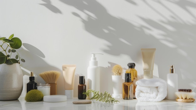 Serene skincare setup with natural products in a welllit space