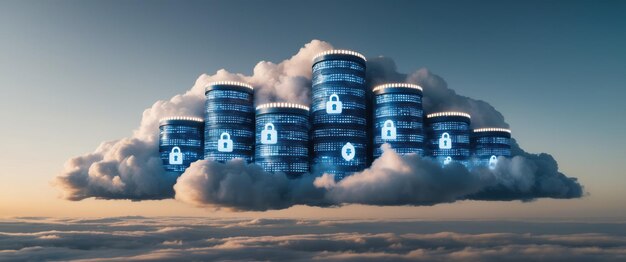 安全なデータストレージとテクノロジーを表す雲の晴れた空