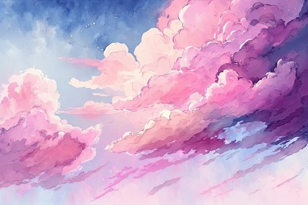 Serene sky with pink clouds and a blue background Generative AI