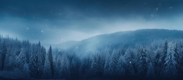 Photo serene snowfall in a foggy evergreen forest