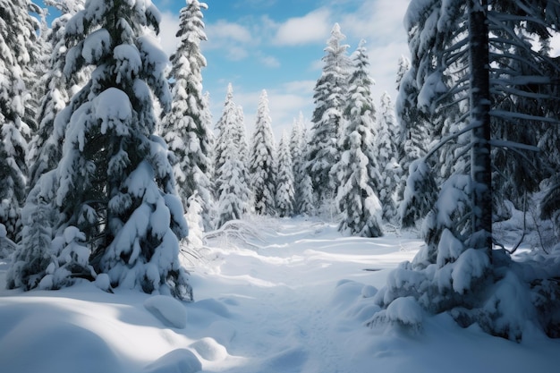 Безмятежный снежный сосновый лес зимой
