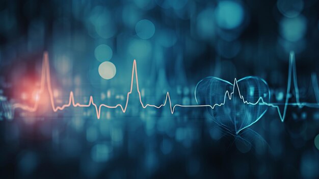 고 부드러운 파란색 배경과 미묘한 ECG 선과 심장 그래픽이
