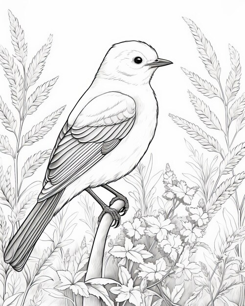 Photo serene solitude prothonotary warbler amidst goldenrod in a black and white coloring page