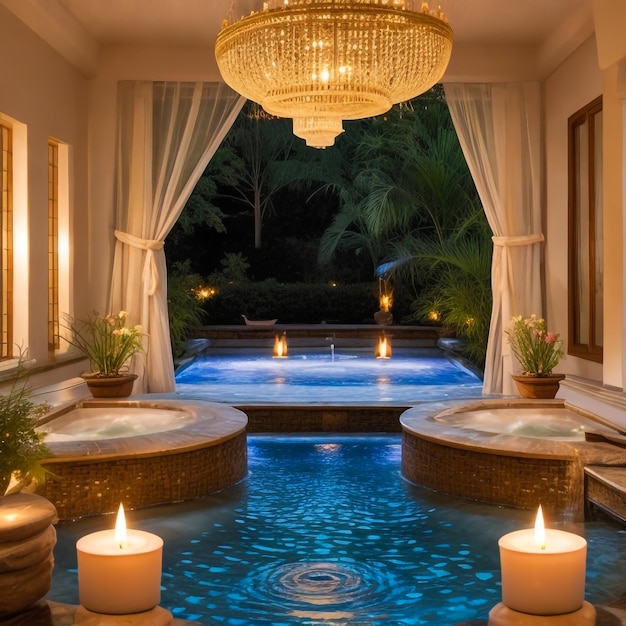 A serene spa oasis with flickering candles