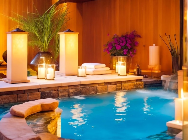 A serene spa oasis with flickering candles