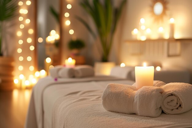 Photo serene spa setting with massage tables and tranquil decor