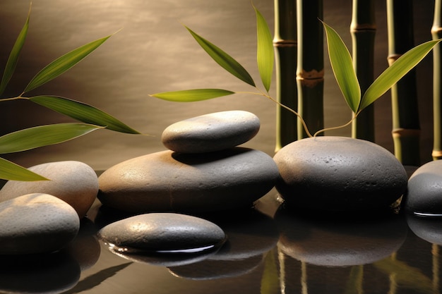 Serene SpaThemed Background with Stones and Bamboo