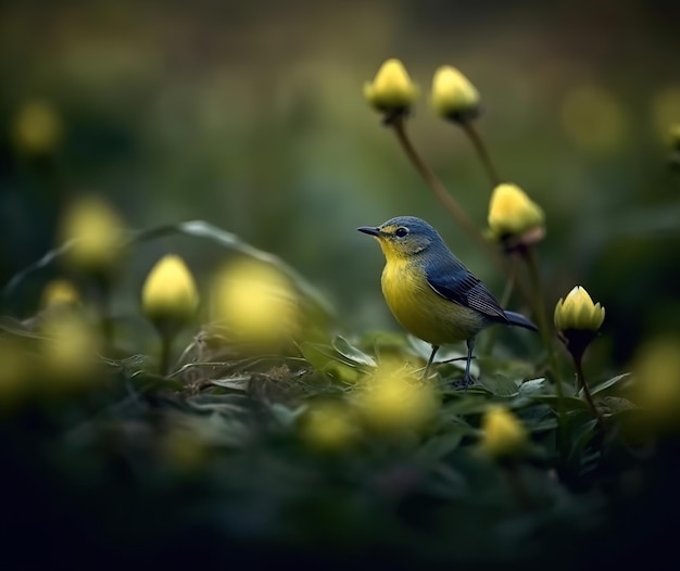 Photo serene spring a bluebird amidst a field of dandelions