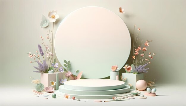 Foto serene spring stage een pastel product display mockup