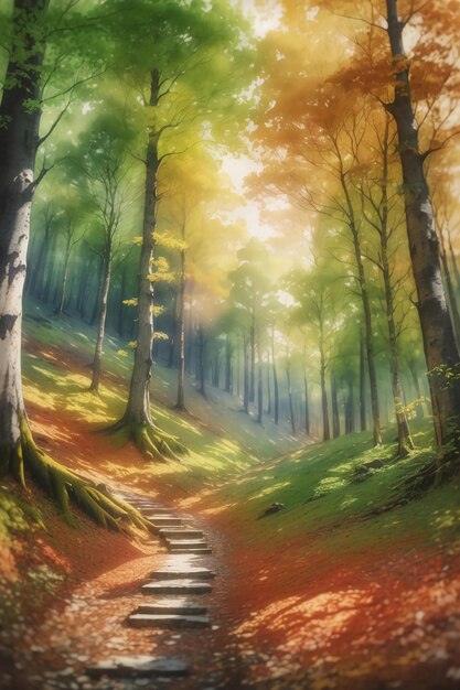 Serene Steps Through the Hues of Autumn Woods