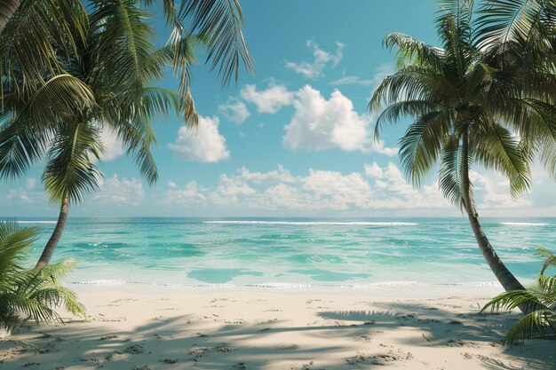 Foto serene strandlandschap met palmbomen en turquoise w