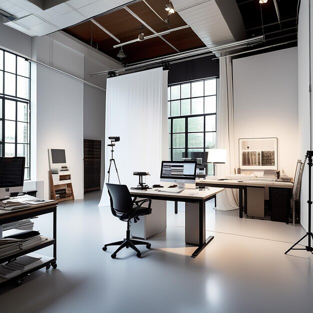 Photo serene studio professional photography workspace with dual monitors and graphic tablets