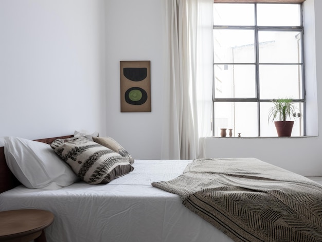 Спокойная и стильная спальня с натуральными ткаными акцентами