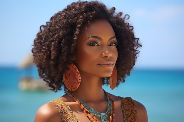 Serene Summer Bliss African Woman at the Beach