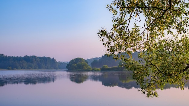 Una serena alba estiva sul lago bellissimi colori tenui