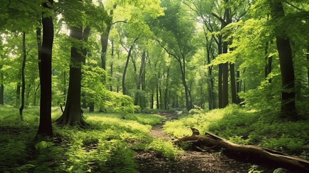 Serene summer panorama of a green forest