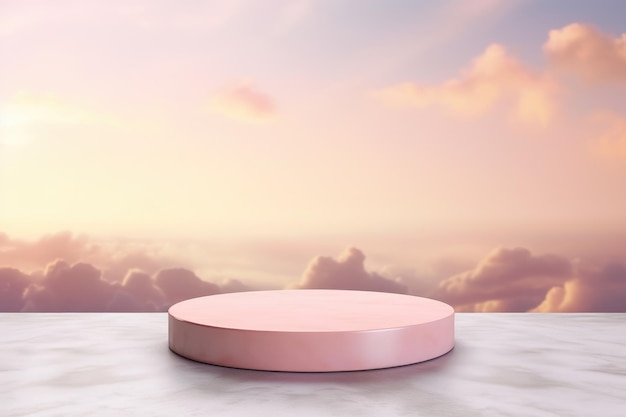 Serene summer showcase ethereal stone pedestal and cloudadorned background for beauty product disp