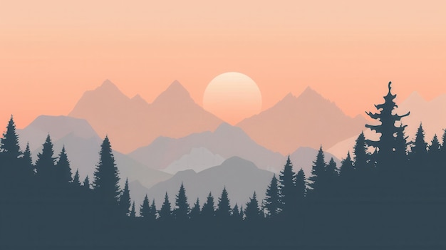 a serene sunrise illuminates a mountain range silhouette with a soft pastel sky generative ai