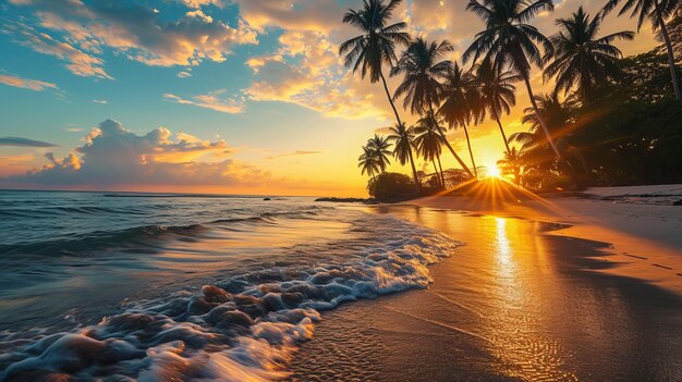 Serene sunset bliss unveiling a peaceful tropical scene in breathtaking 169 aspect ratio