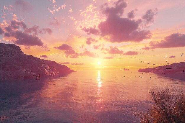 A serene sunset over a calm bay