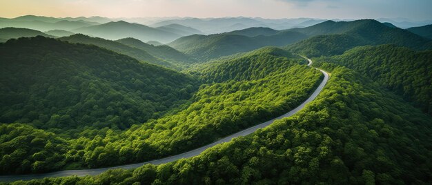 Photo serene sunset drive through lush mountains