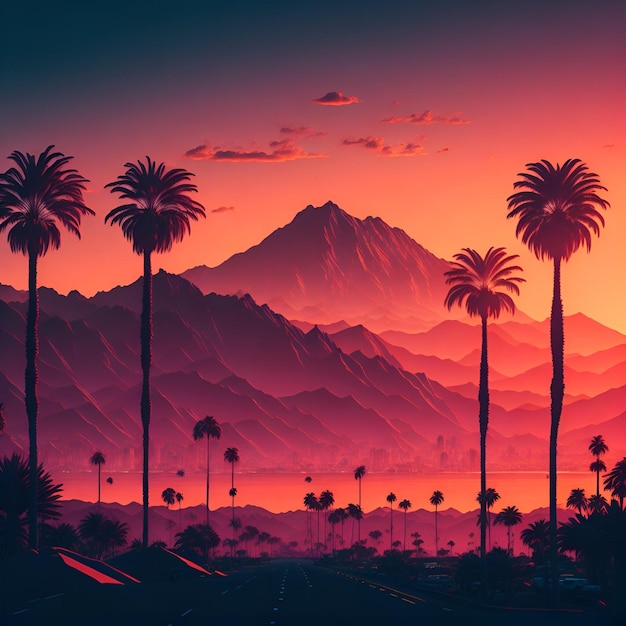 serene sunset palm trees mountains and nature in captivating tropical landscape