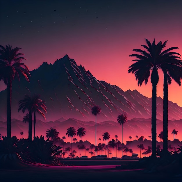 serene sunset palm trees mountains and nature in captivating tropical landscape