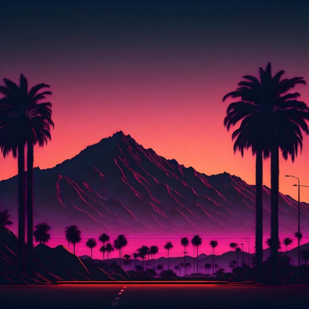 serene sunset palm trees mountains and nature in captivating tropical landscape