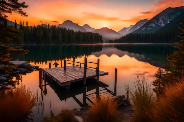Спокойный закат на спокойном озере