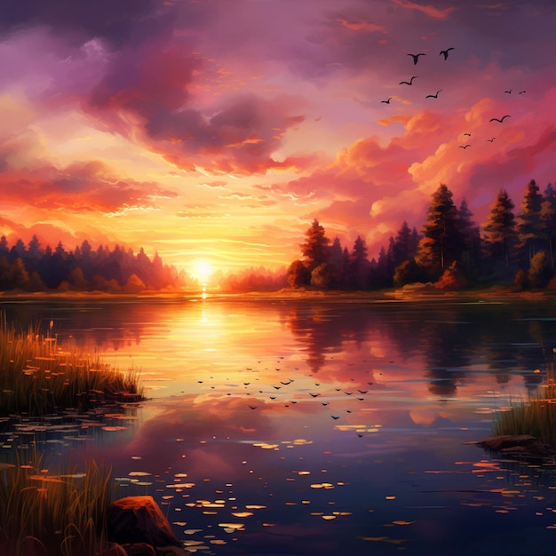 Serene sunset over a tranquil lake