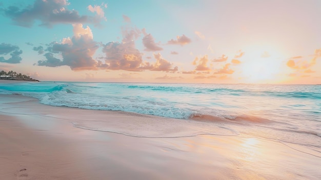 Спокойный закат на тропическом пляже, отражающий спокойные воды