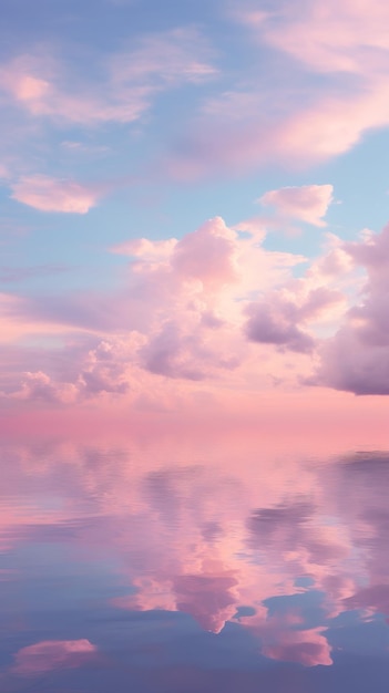 Foto un sereno tramonto con vibranti tonalità rosa e blu riflesse nelle acque calme