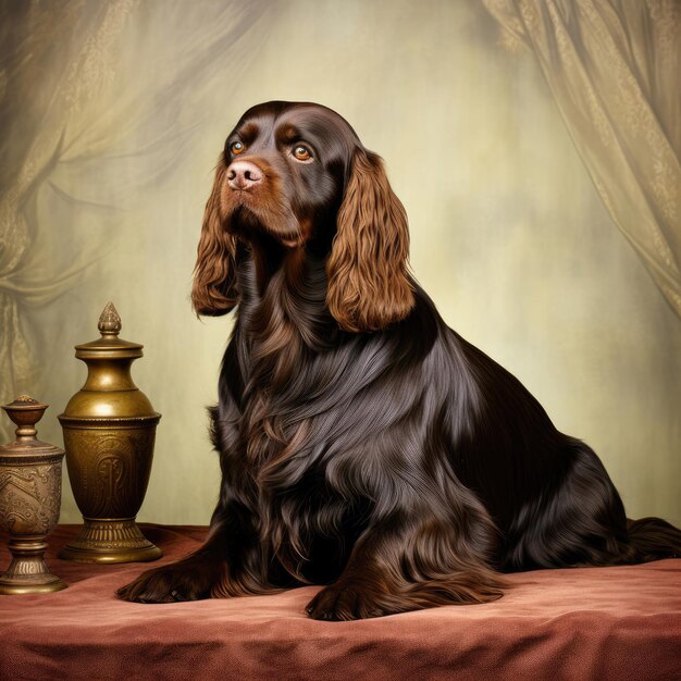 Photo serene sussex spaniel resting in studio