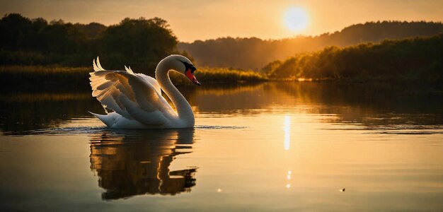Photo serene swan aquatic reflections in an artistic print