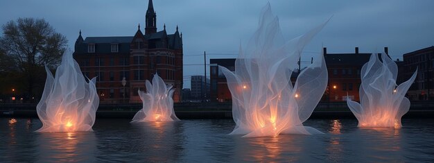 Serene Symphony Waterfonteinen dansen in het meer