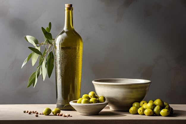 Serene Tableau Showcases Olive Oil Bottle