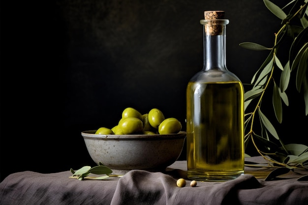 Serene Tableau Showcases Olive Oil Bottle