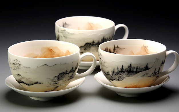 A Serene Tea Experience with Ceramic Teacups Generative AI