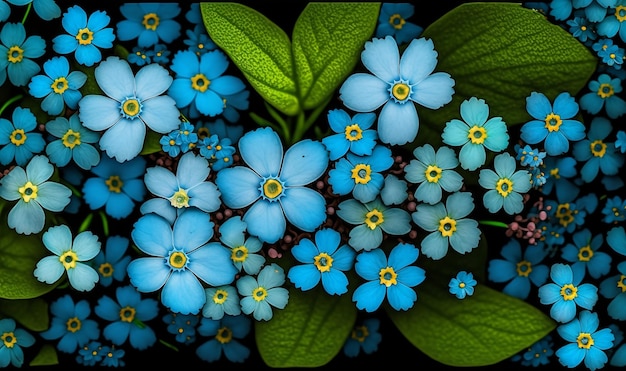 A Serene TopView Panorama of Blooming ForgetMeNot Flowers for a Beautiful Nature Generative ai