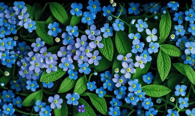 A Serene TopView Panorama of Blooming ForgetMeNot Flowers for a Beautiful Nature Generative ai