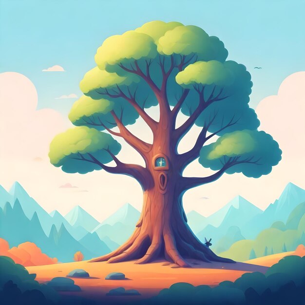 Serene Tree Clipart tegen het canvas van de natuur