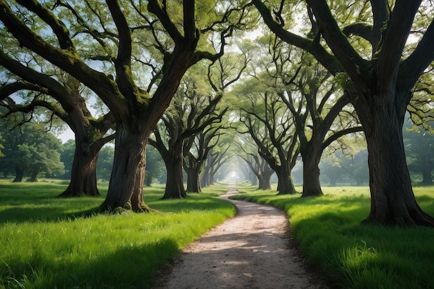 Photo serene treelined path