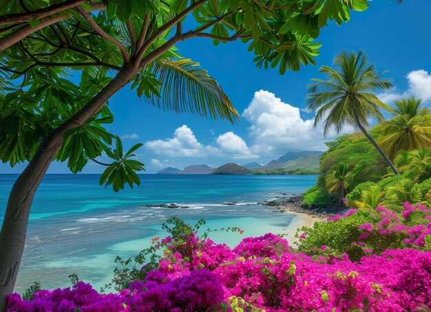 Foto una serena spiaggia tropicale con palme