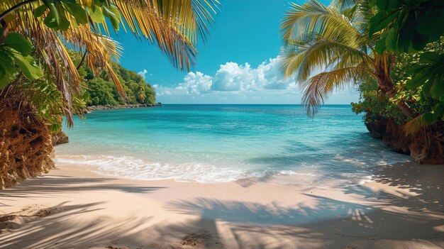 Foto una serena spiaggia tropicale con palme