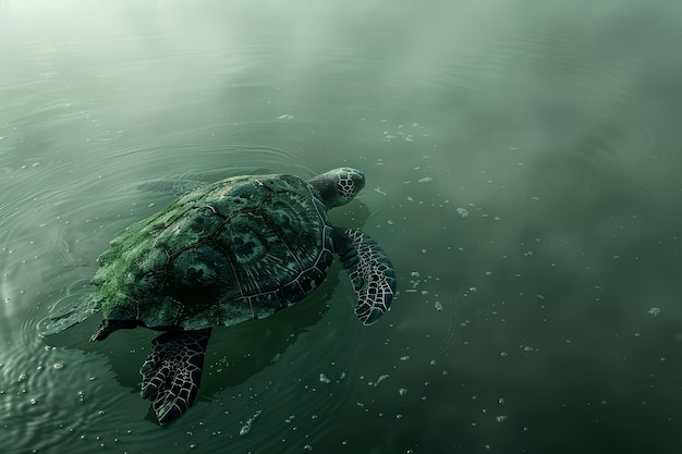 Спокойная подводная сцена с изящной морской черепахой, плавающей по солнечным водам, олицетворяющим океан
