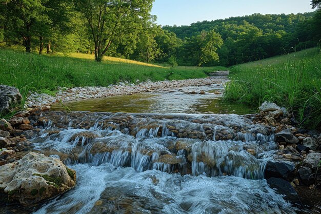 Фото Спокойный водный ландшафт, зафиксированный с помощью техники длинной экспозиции