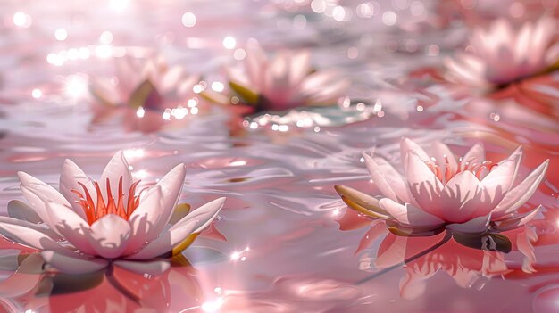 Photo serene water lily blooms a minimalist topview capture of sparkling pink waters with bright ripples and gaussian blur