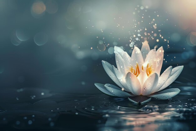 Serene water lily glowing in twilight