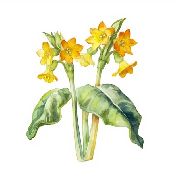 Serene watercolor illustration featuring a cowslip bloom