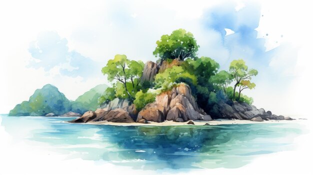 Serene Watercolor Illustration Of Thailand39s Islet With Trees